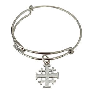 New Cross Charm Bangle Bracelet Silver Tone Design Religious 3X